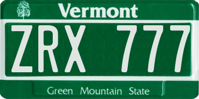 VT license plate ZRX777