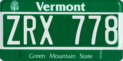 VT license plate ZRX778