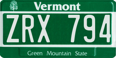 VT license plate ZRX794