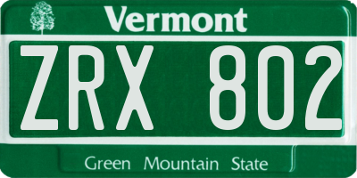 VT license plate ZRX802
