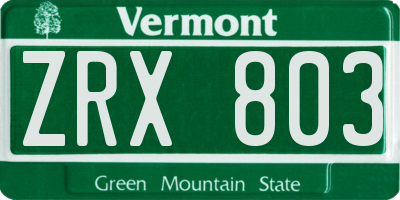 VT license plate ZRX803