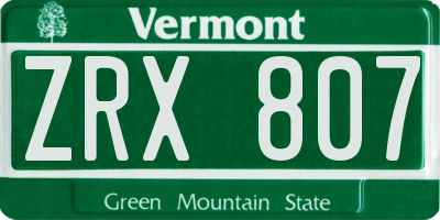 VT license plate ZRX807