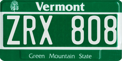 VT license plate ZRX808