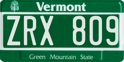 VT license plate ZRX809