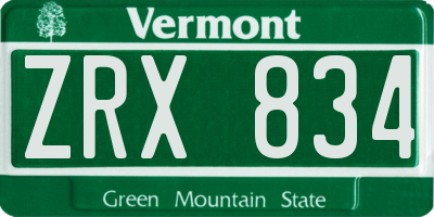 VT license plate ZRX834