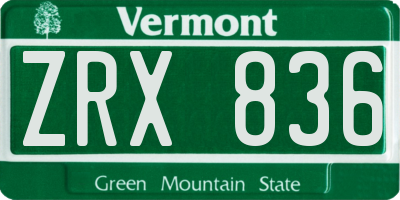 VT license plate ZRX836