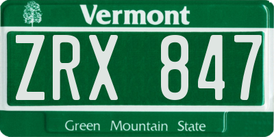 VT license plate ZRX847