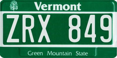 VT license plate ZRX849