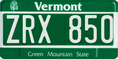 VT license plate ZRX850