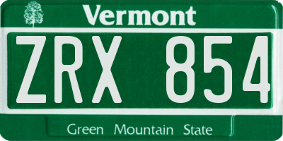 VT license plate ZRX854