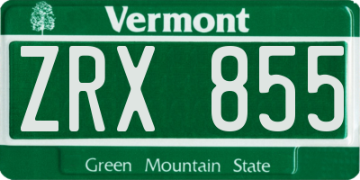 VT license plate ZRX855