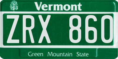 VT license plate ZRX860