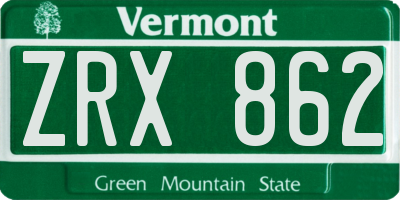 VT license plate ZRX862