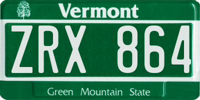 VT license plate ZRX864