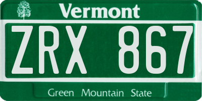 VT license plate ZRX867