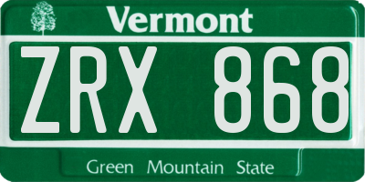 VT license plate ZRX868