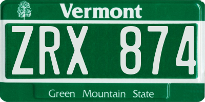 VT license plate ZRX874