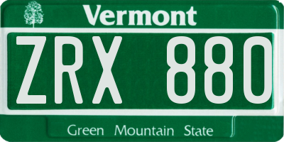 VT license plate ZRX880