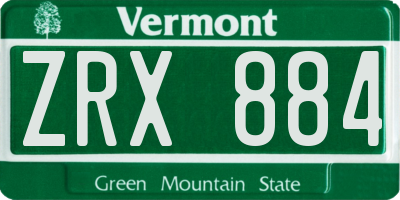 VT license plate ZRX884