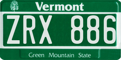 VT license plate ZRX886