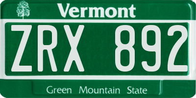 VT license plate ZRX892