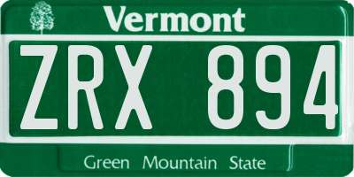 VT license plate ZRX894