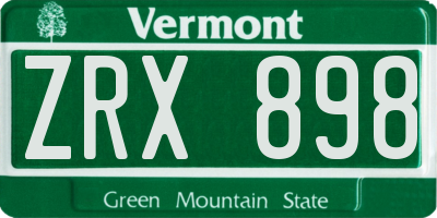 VT license plate ZRX898