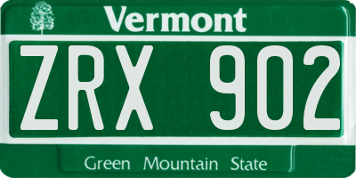 VT license plate ZRX902