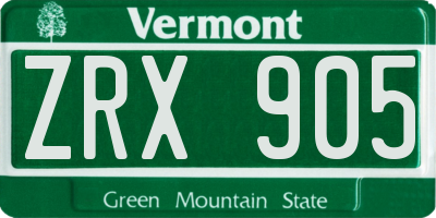 VT license plate ZRX905