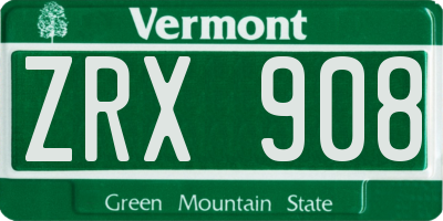 VT license plate ZRX908