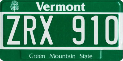VT license plate ZRX910