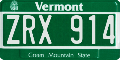 VT license plate ZRX914