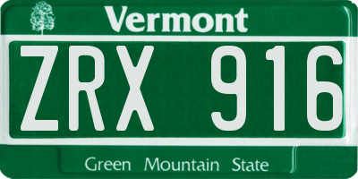VT license plate ZRX916