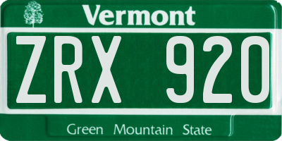 VT license plate ZRX920