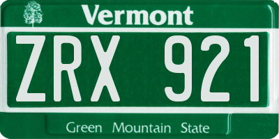 VT license plate ZRX921