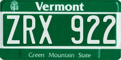 VT license plate ZRX922