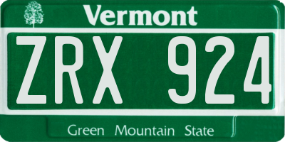 VT license plate ZRX924