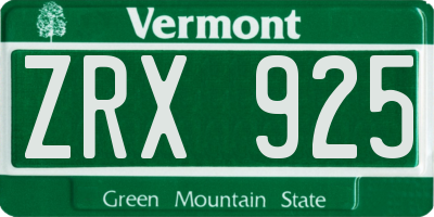 VT license plate ZRX925