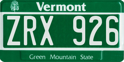 VT license plate ZRX926