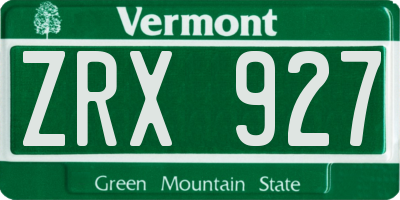 VT license plate ZRX927