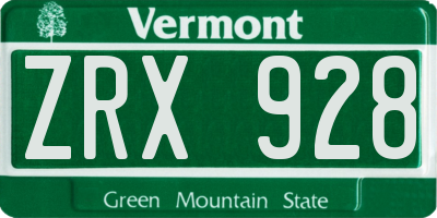 VT license plate ZRX928