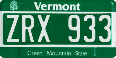 VT license plate ZRX933