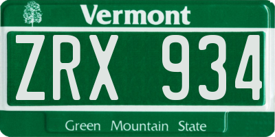 VT license plate ZRX934