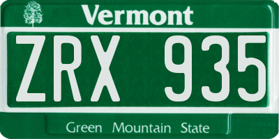 VT license plate ZRX935