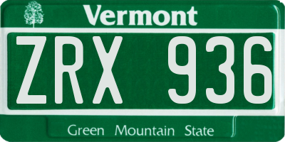 VT license plate ZRX936