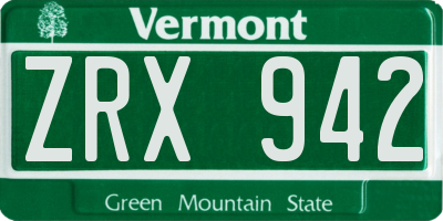 VT license plate ZRX942