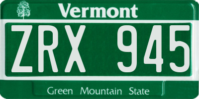 VT license plate ZRX945