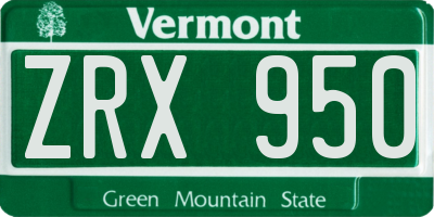 VT license plate ZRX950