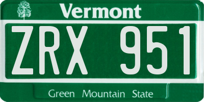 VT license plate ZRX951