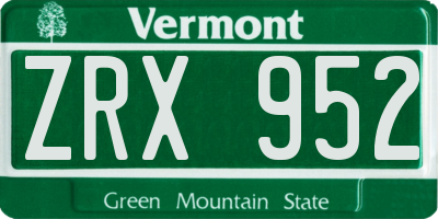 VT license plate ZRX952